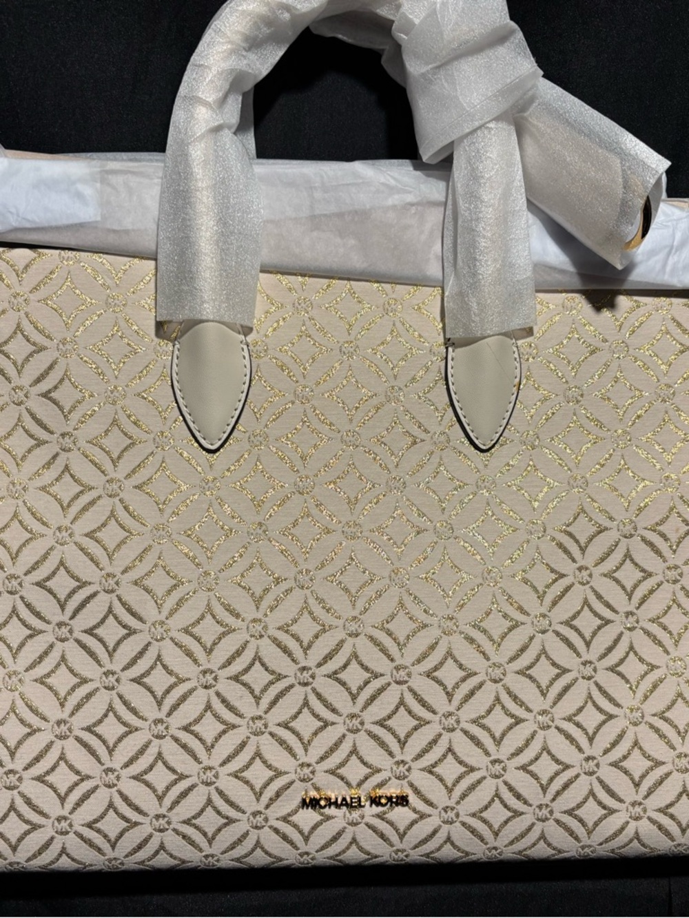 Michael Kors Cream Tote with Gold Lattice Accents